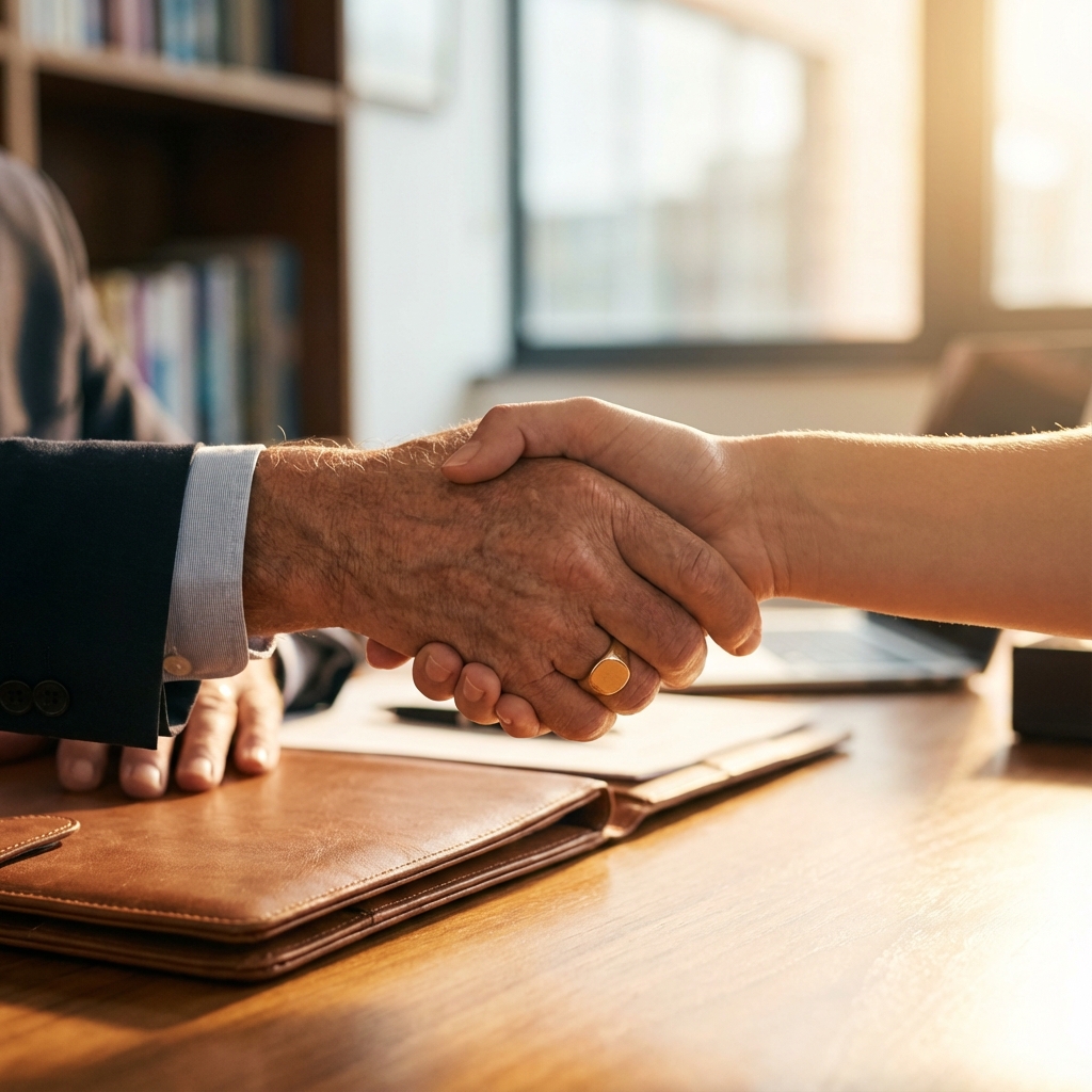 Handshake symbolizing legacy transfer